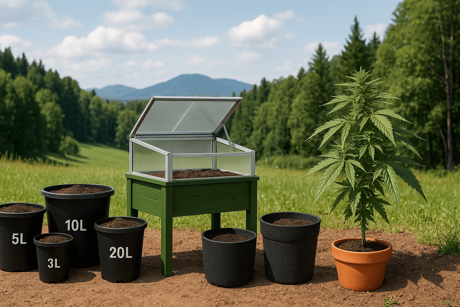 Pflanzentöpfe im Vergleich – Stoff, Kunststoff, Ton & Outdoor-Anbau im Überblick Cannabis-Anbau mit verschiedenen Pflanzentöpfen aus Stoff, Kunststoff, Ton sowie Hochbeet und Freiland